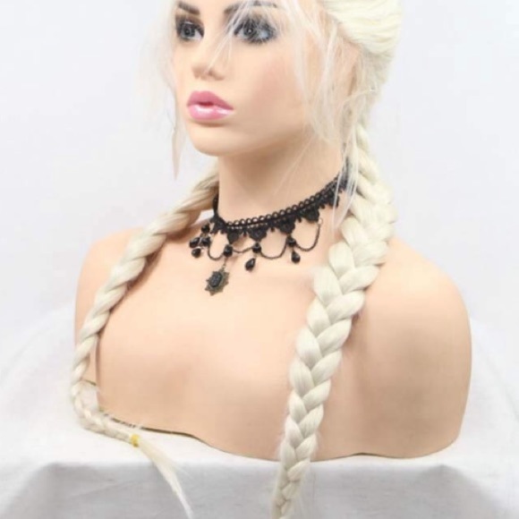 bleach blonde braided LaceFront wig with baby hair main image 5